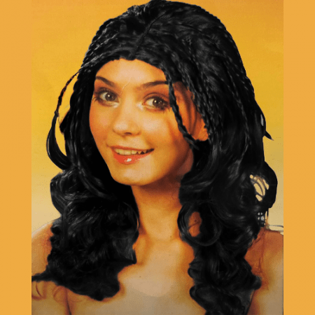 PELUCA LARGA CON TRENZAS PELO NEGRO ADULTO
